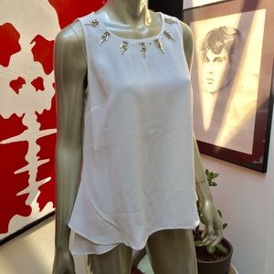 ALFANI white tea precious diamond adorned top 6P